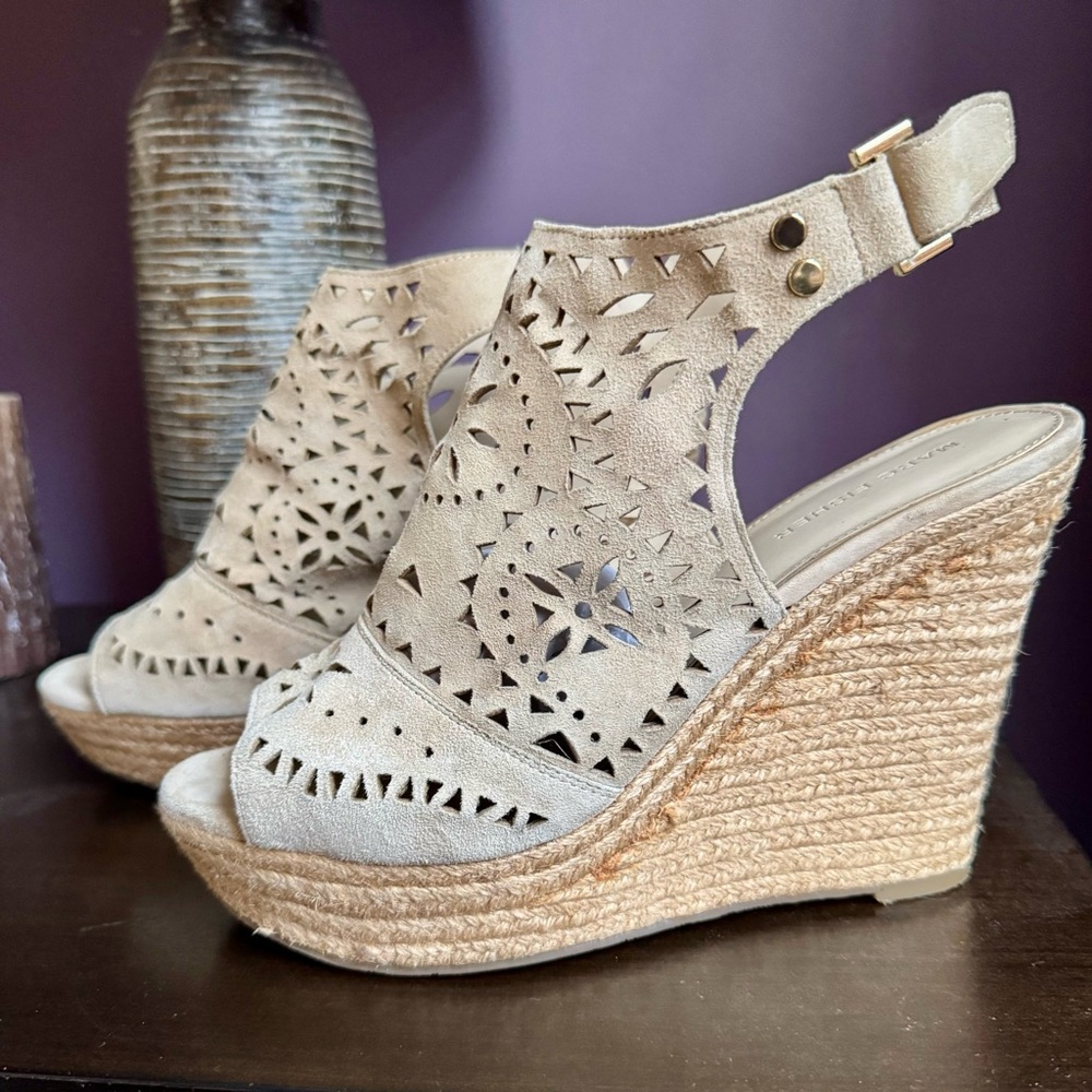 Marc Fisher Cream Cutout Wedge Sandals
